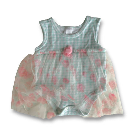 Blue Checkered bodysuit dress - 3-6m