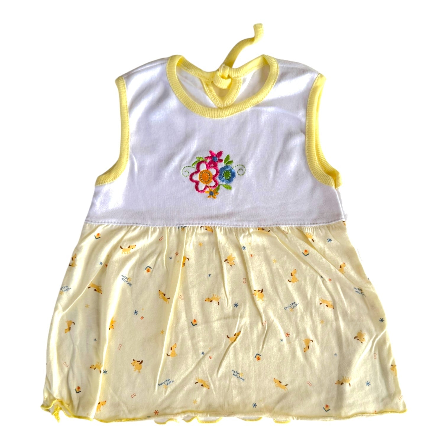 Vintage Look Summer Dress Big Flowers/Puppies - 3-6m