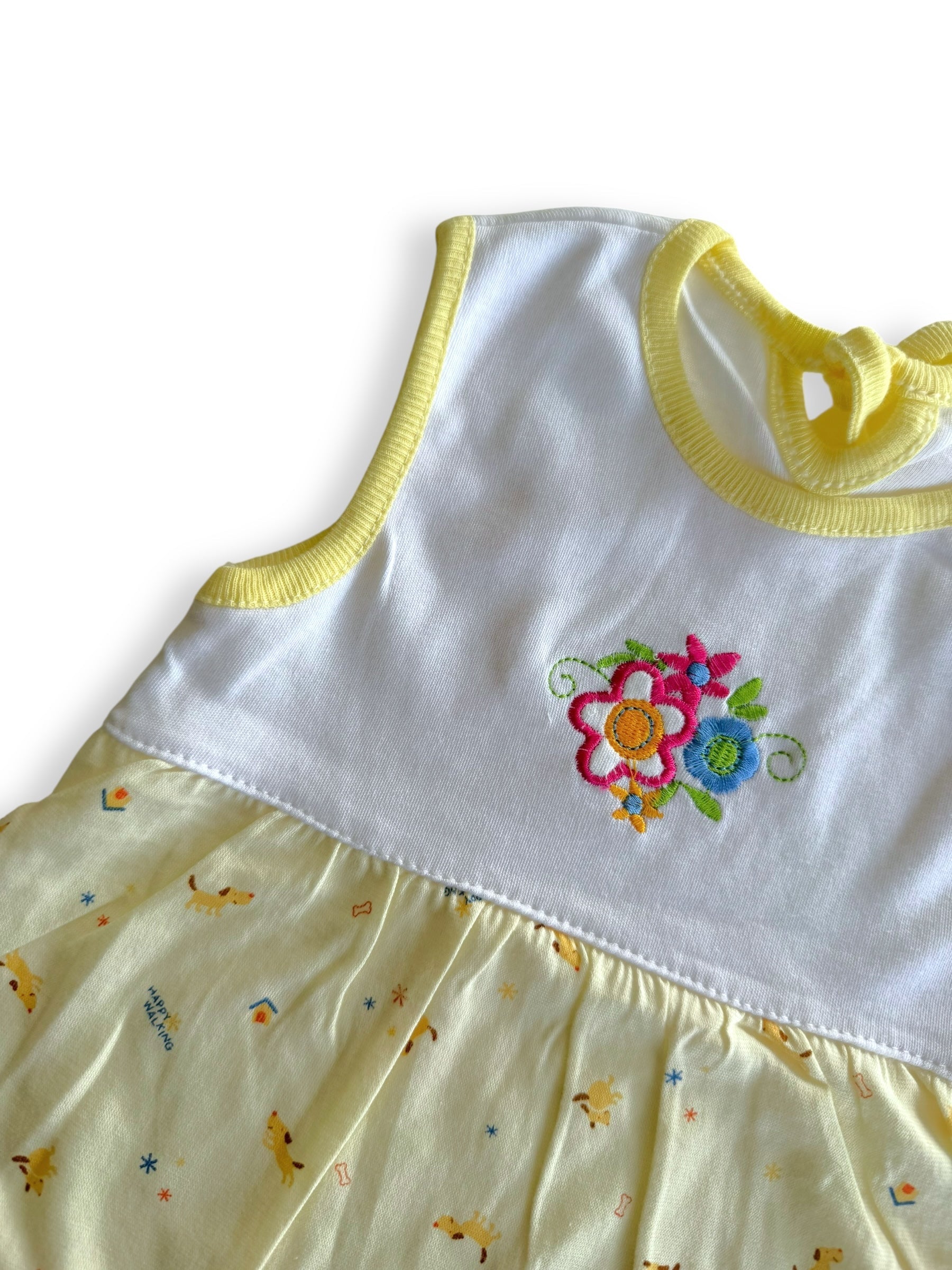 Vintage Look Summer Dress Big Flowers/Puppies - 3-6m