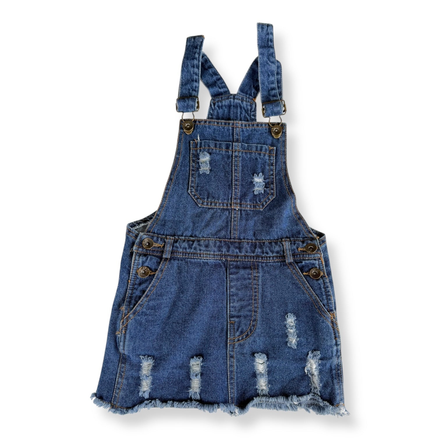 Distressed Denim Pinafore Dress - Size 11