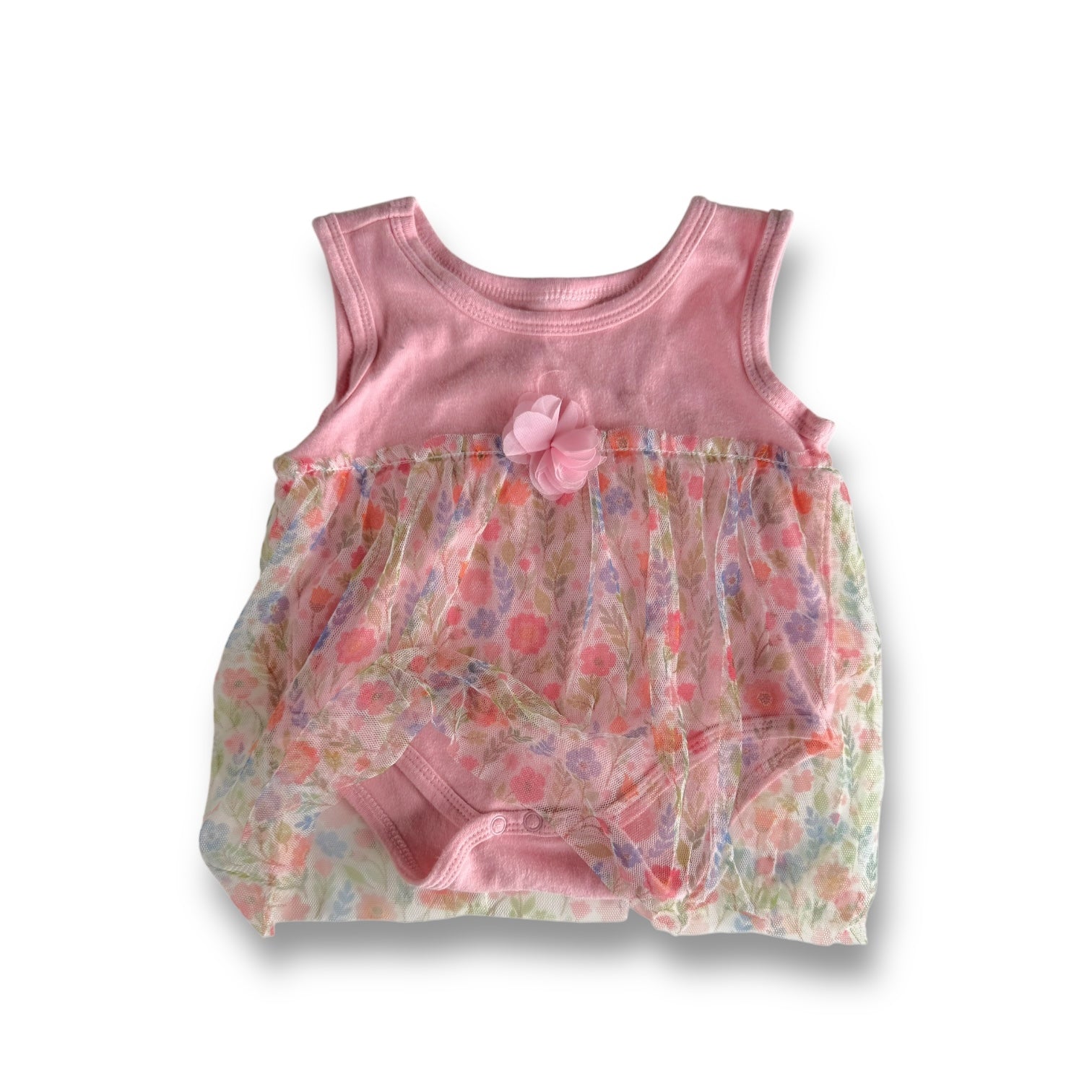 Pink Floral Bodysuit Dress - 3-6m