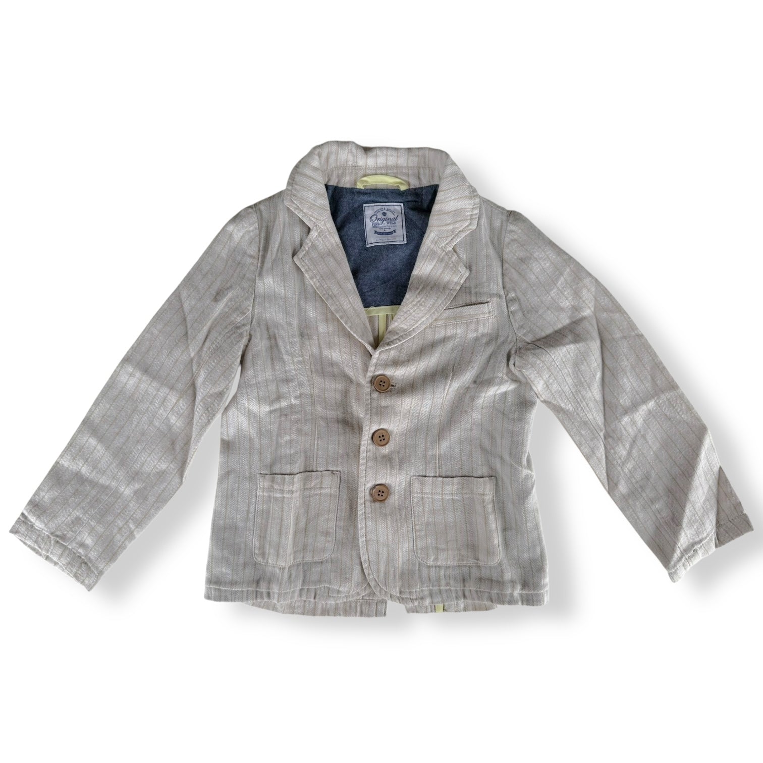 Beige Stripe Cotton Blazer - Size 6