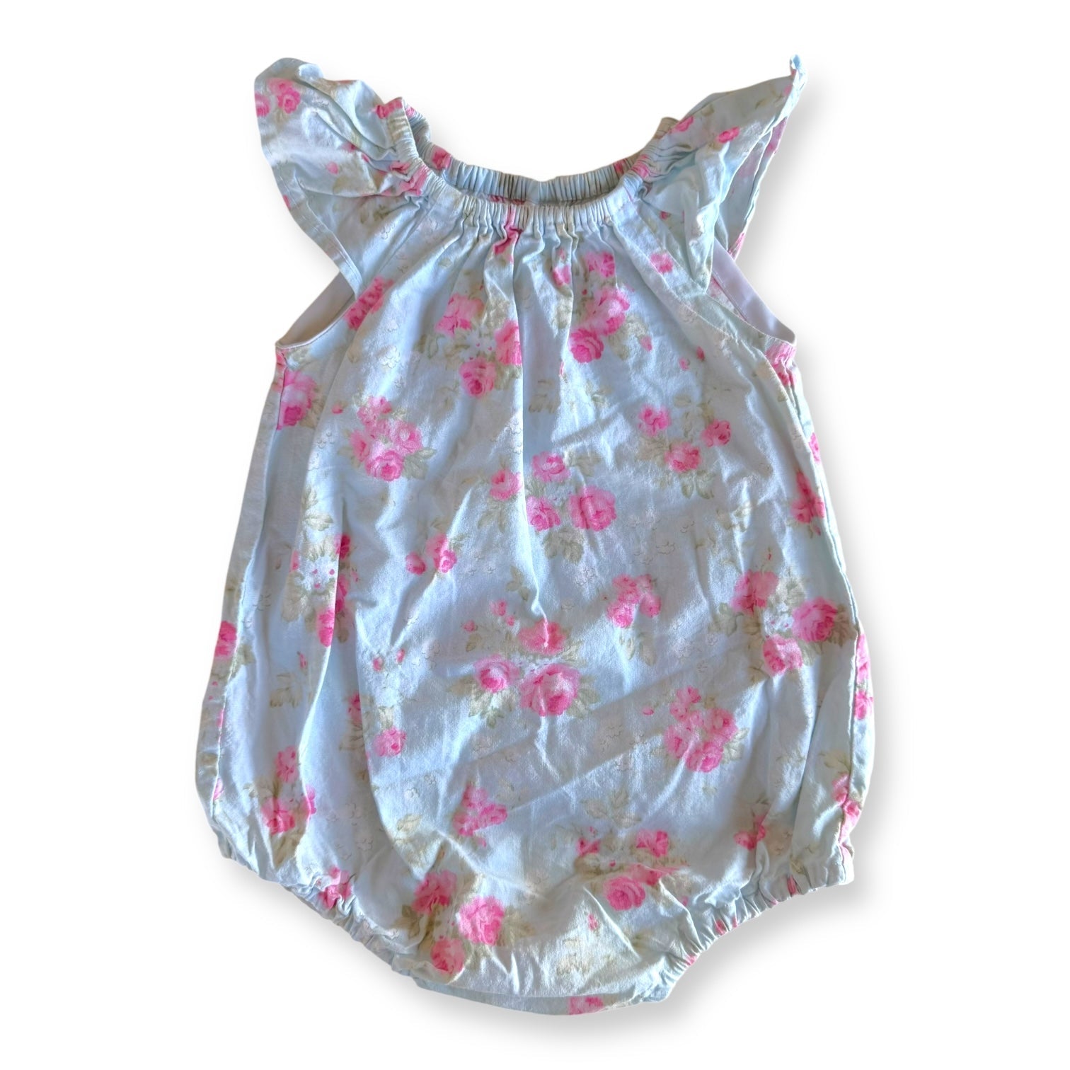 Blue Pink Floral Romper NZ made - Size 1 - Sky Violet