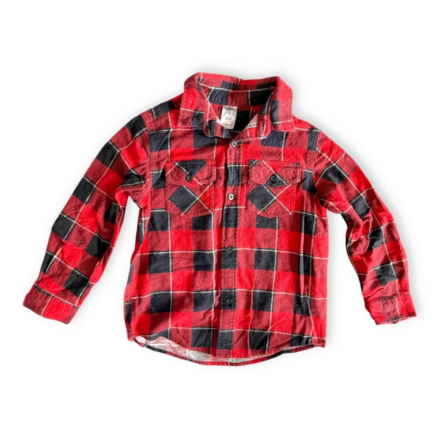 Red Plaid Flannel Shirt - Size 6 - h&t