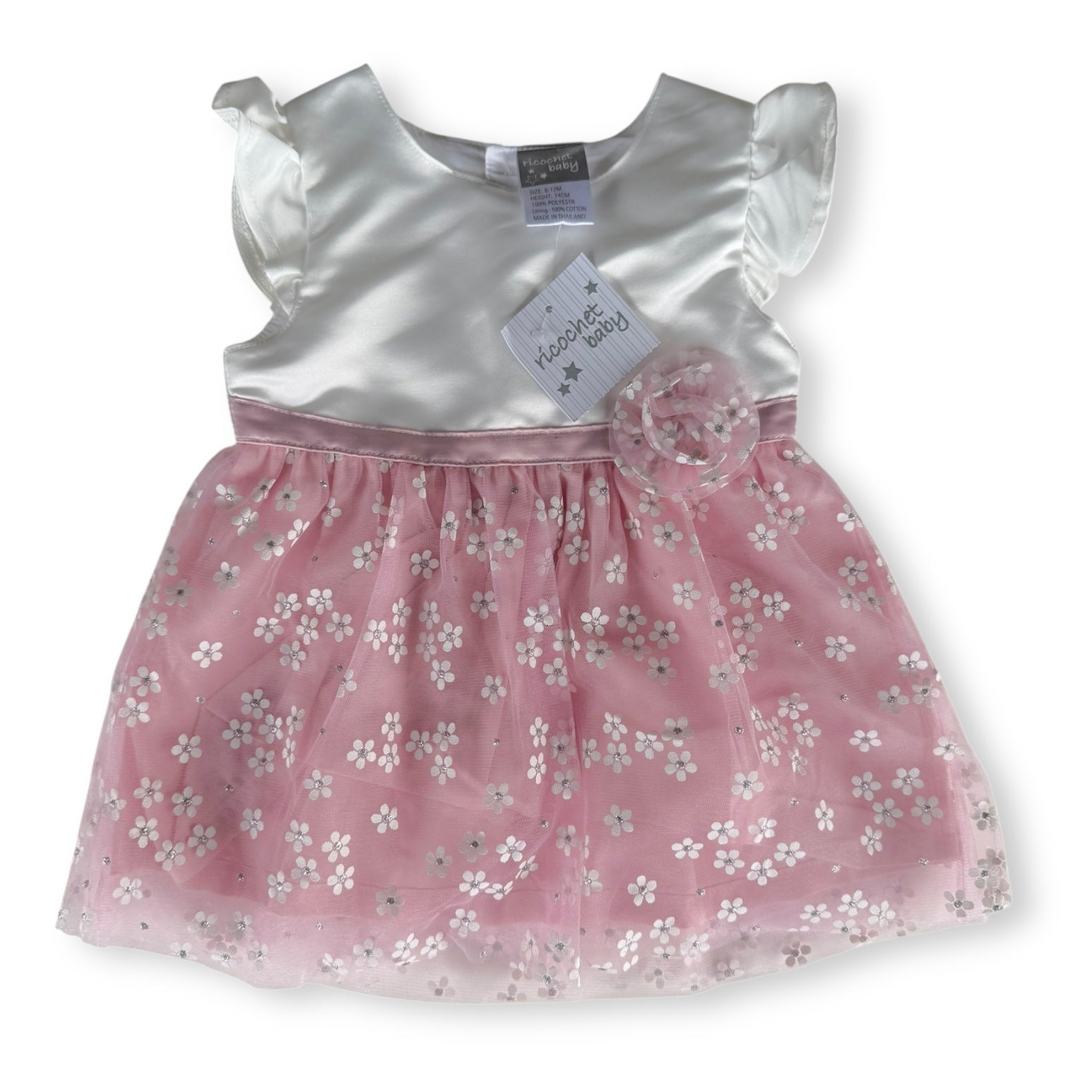 Pink/wht Flowers dress - 6-12m BNWT