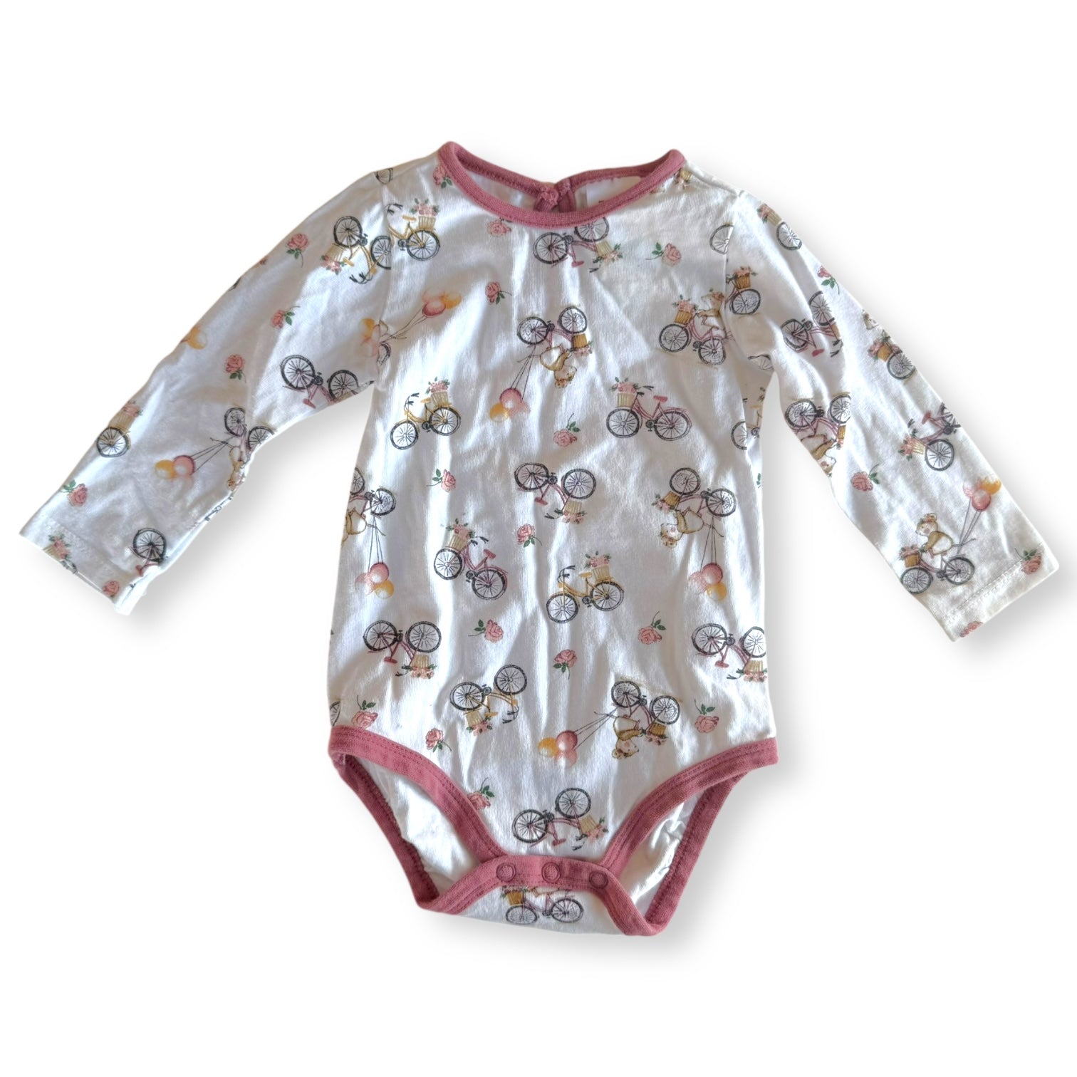Pink Wht Bikes Bodysuit - 6-12m - Teeny Weeny