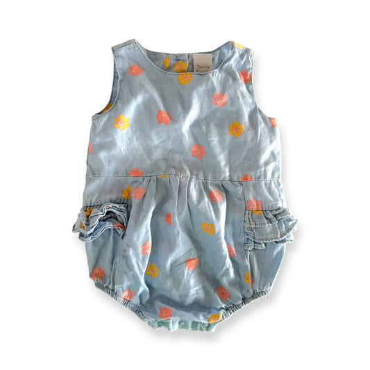 Teeny Weeny Denim Floral Romper - 6-12m