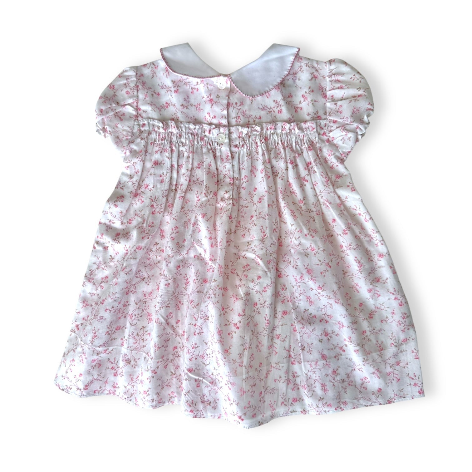 Vintage Collared Floral Smock Dress - 6-9m -