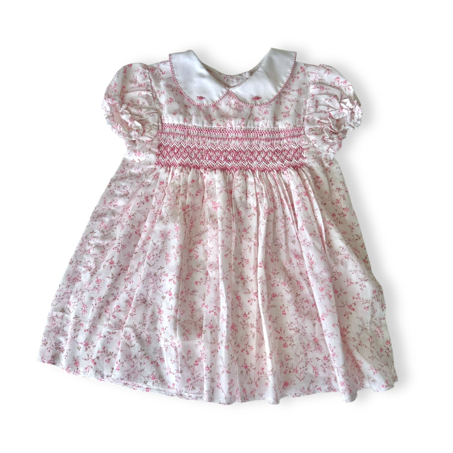 Vintage Collared Floral Smock Dress - 6-9m -
